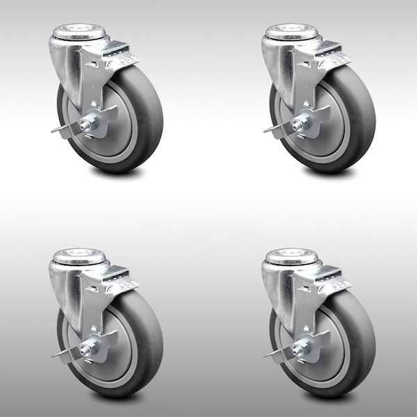 Service Caster 5 Inch SS Thermoplastic Rubber Wheel Swivel Bolt Hole Caster Set with Brake SCC SCC-SSBH20S514-TPRB-TLB-4 - main